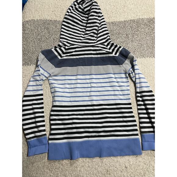 Twik by Simons Womens Medium Striped Pullover Hoodie Sweatshirt Blue Black White - Picture 2 of 9